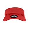 A red mesh visor with a wide brim and a logo on the front.