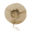 A structured boonie hat in a light tan colour, featuring a wide brim and adjustable cord.