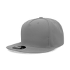 A grey 5 panel high profile structured snapback cap with a flat brim and a logo on the underside of the brim.