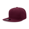 A maroon high-profile structured snapback cap featuring a flat brim and a logo.