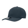 A dark navy 5-panel mid profile structured cap with a curved brim and a logo on the front.