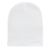 A white short beanie displayed against a transparent background, featuring a simple, ribbed knit design.
