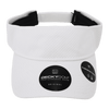 A white sun visor with a dimple pattern, featuring a logo and branding details on the side.