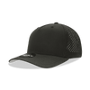 A black 5-panel mid-profile cap with a perforated design and an adjustable strap at the back.