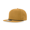 A high-profile, relaxed-fit perforated rope hat in a mustard yellow colour, featuring a black accent and a logo.