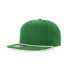 A green 5 Panel High Profile Relaxed Perforated Rope Hat with a white band and perforated design. Contains a logo.