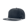 A high-profile, relaxed-fit 5-panel cap in navy with perforated sides and a white rope detail on the brim.