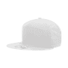 A white high-profile cap featuring a solid front and perforated back, with an adjustable fit and branding logo.