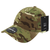 A cap featuring a relaxed fit in a MULTICAM camouflage pattern, with a logo and tag attached.