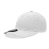 A white 6-panel relaxed perforated cap featuring a rounded visor and a logo on the side.