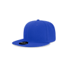 A blue high-profile structured snapback cap with a flat brim and a logo on the front.