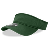 A green polo visor with a wide brim and a logo on the front.