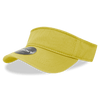 A yellow visor with a wide brim and a logo, featuring a casual and sporty design.