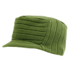 A green striped cap featuring a flat top design and a logo on the side.