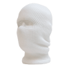 A white beanie-style face mask with one hole, featuring a knitted texture and a smooth finish.