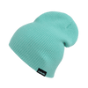 A mint green beanie featuring a slouchy design and a small logo tag.