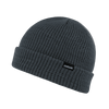 A grey ribbed beanie with a folded cuff and a small logo tag.