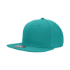 A teal 6-panel high profile structured fitted cap with a flat brim and a logo on the side.