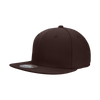 A dark brown high-profile structured fitted cap with a flat brim and a logo on the front.