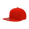 A red high-profile structured fitted cap with a flat brim and a logo on the underside.