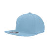 A light blue high-profile structured fitted cap with a wide brim and a circular button on top, featuring a logo.