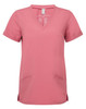 A pink Women's Invincible Stretch Tunic with a V-neck design and two front pockets. It features a logo on the label.