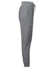 A pair of women's jogger pants in grey, featuring a waistband with drawstring and side pockets. Includes branding.