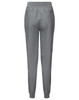 A pair of women's jogger pants in grey, featuring a tapered design and an elastic waistband.