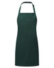 A dark green waterproof apron with a halter neck design and ties at the back. It features a logo.