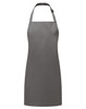 A waterproof kids' apron in grey with an adjustable neck strap and a branding logo.