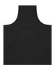 A black custom apron featuring a spacious pocket and adjustable straps. The apron has a logo on it.