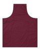 A maroon custom apron featuring a large pocket and snap buttons, with a plain design and a logo.