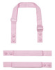 A pink set of adjustable straps for a custom apron, featuring snap fasteners and a sleek design.