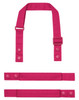 Three pink straps for a custom apron, including one neck strap and two waist straps. The design features snap fasteners.