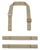 Custom apron straps in khaki with snap fasteners and an adjustable buckle. Includes two long straps and one short strap.