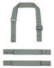 A green custom apron strap set featuring adjustable clasps and snap buttons. Includes one long and two short straps.