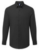A long-sleeved men's shirt in black featuring a button-down collar and a branded logo.