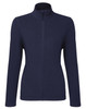 A navy microfleece zip jacket for women with a high collar and long sleeves. The jacket features a central zip and branding.