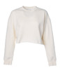 A women's crop crew in a light cream colour, featuring long sleeves and a relaxed fit. It has a logo on the garment.