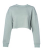 A women's cropped crew in a pale blue colour, featuring long sleeves and a relaxed fit. It has a logo.