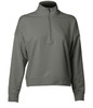 A women's quarter zip pullover in a muted grey colour with a high collar and long sleeves. Features a logo on the design.