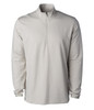 A light grey quarter zip long-sleeve top featuring a zippered collar and a plain design.