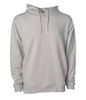 A light grey pullover hooded sweatshirt featuring a front kangaroo pocket and an adjustable drawstring hood.