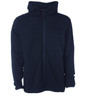 A navy zip-up hoodie with a hood and long sleeves, featuring a front zipper. It has a simple design with no visible logos.