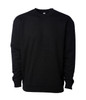 A black heavyweight crew sweater featuring long sleeves and a crew neck. It has a logo on the front.