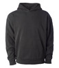 A black pullover hooded sweatshirt featuring a front pocket and long sleeves. It has a simple design and logo.
