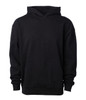 Avenue Pullover Hood in solid black, featuring a front pocket and a hood. It includes a branding logo.