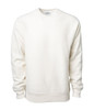A white heavyweight crew sweatshirt with long sleeves and a crew neckline. It features a logo on the inside.