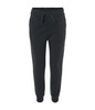A pair of black toddler sweatpants with an elastic waistband and side pockets. Features a logo on the waistband.