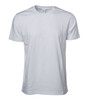 A white premium pigment dye T-shirt displayed flat. The shirt has short sleeves and a crew neck, with a logo on the label.